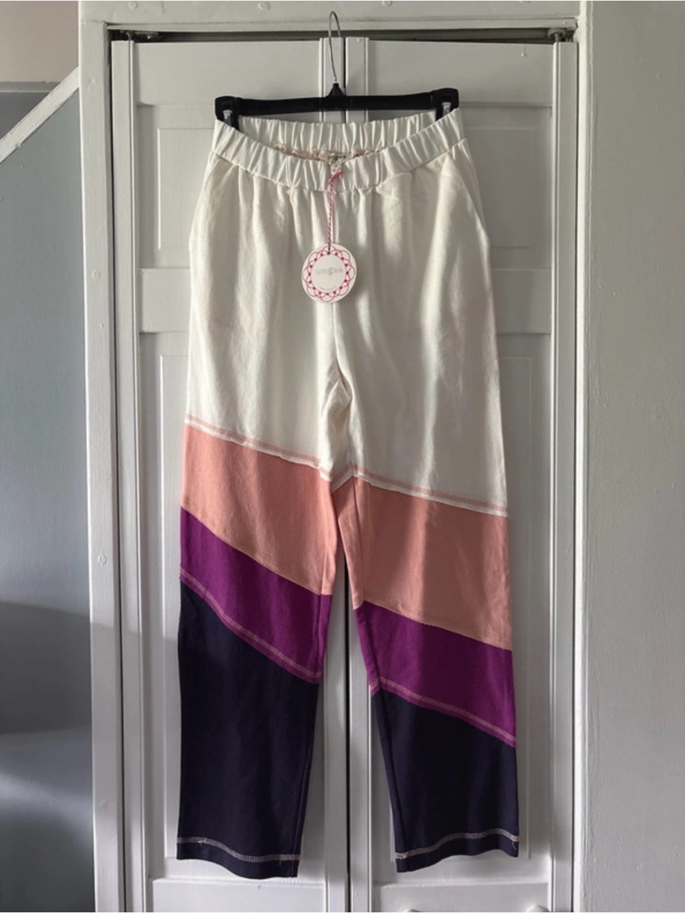 Women’s Colorblock Jogger Pants - Cream, Pink & Purple